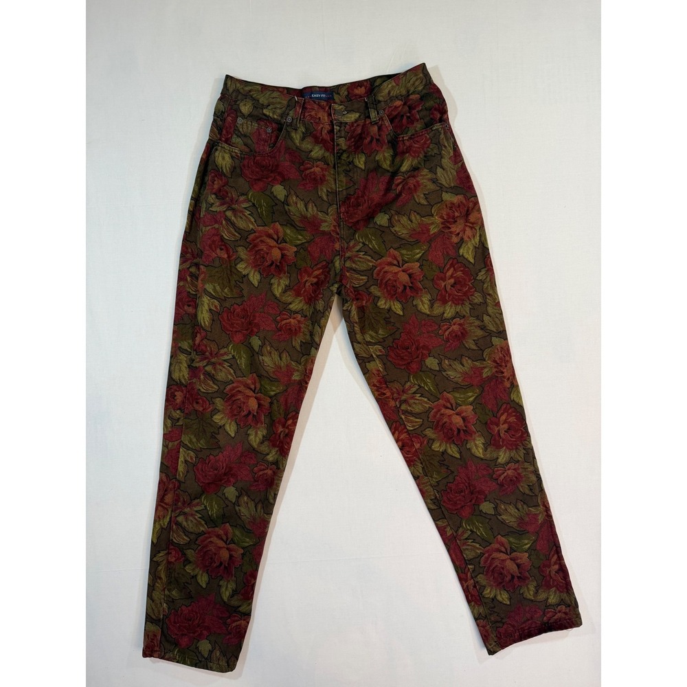 90s Bill Blass Jeans Womens 14 Floral Rose Print Denim High Rise Easy Fit